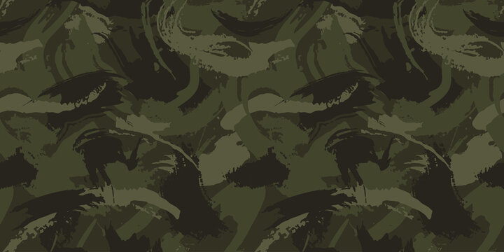 Abstract grunge camouflage, seamless  texture, military camouflage pattern, Army or hunting green camo clothes. Camouflage wallpaper for textile and fabric. Fashion camo style. Vector