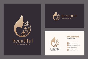 beauty woman / olive oil logo design with business card template.