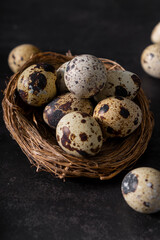 selective focus. fresh quail eggs