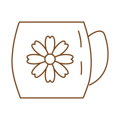 tea in ceramic cup with flower line style icon