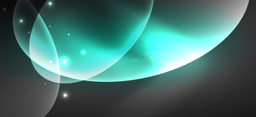 Neon ellipses abstract backgrounds. Shiny bright round shapes glowing in the dark. Vector futuristic illustrations for covers, banners, flyers and posters and other