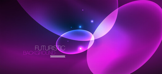Neon ellipses abstract backgrounds. Shiny bright round shapes glowing in the dark. Vector futuristic illustrations for covers, banners, flyers and posters and other