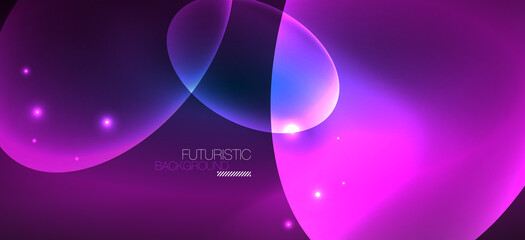 Neon ellipses abstract backgrounds. Shiny bright round shapes glowing in the dark. Vector futuristic illustrations for covers, banners, flyers and posters and other