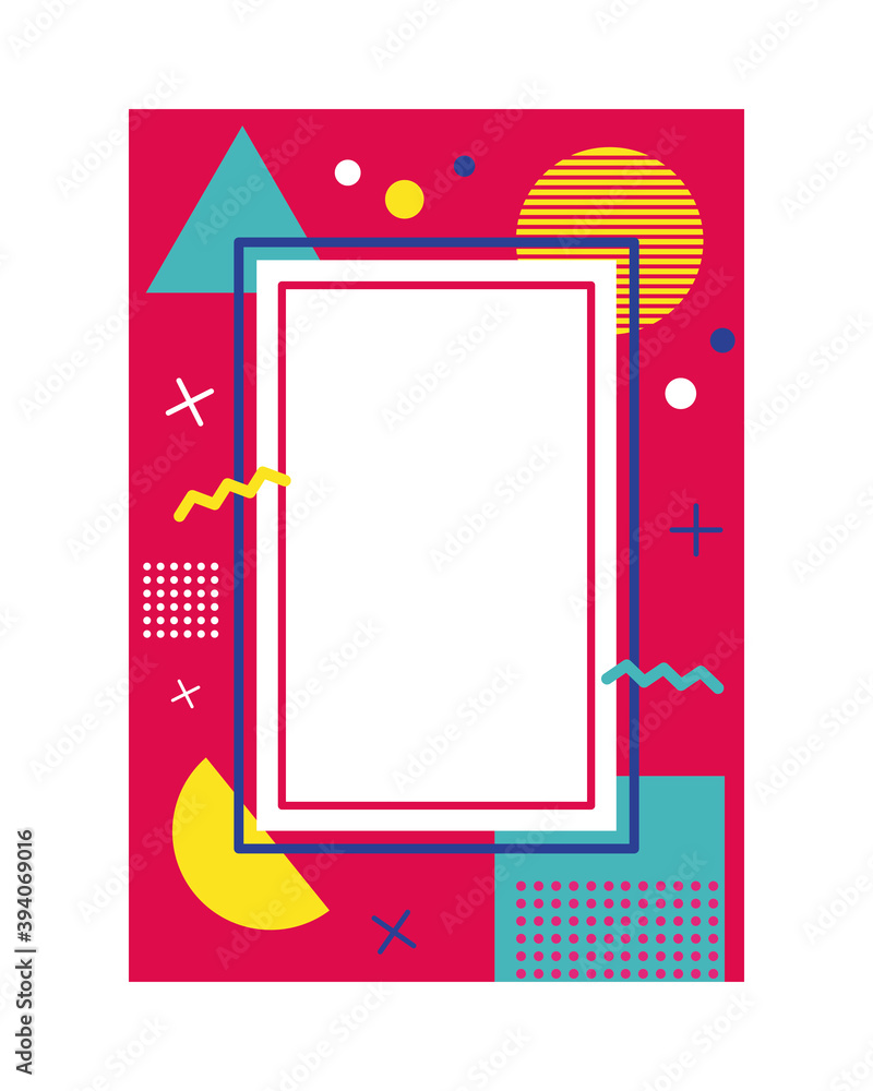Poster red color memphis style background with rectangle