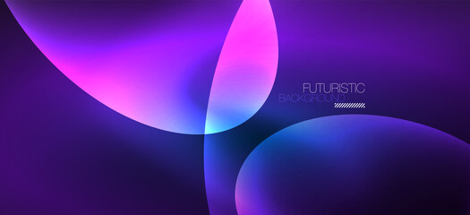 Neon ellipses abstract backgrounds. Shiny bright round shapes glowing in the dark. Vector futuristic illustrations for covers, banners, flyers and posters and other