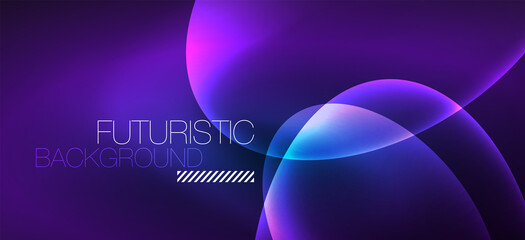 Neon ellipses abstract backgrounds. Shiny bright round shapes glowing in the dark. Vector futuristic illustrations for covers, banners, flyers and posters and other