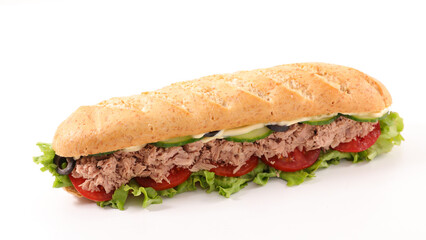 sandwich with tuna and vegetable on white background