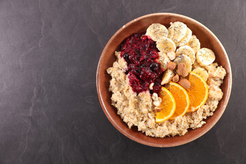 porridge, oat meal with cranberry and fresh fruit