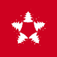 star made of Christmas green fir trees and snow. icon on white background.