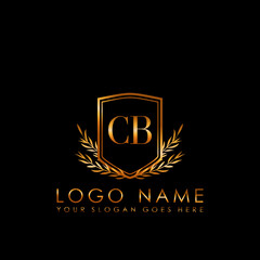 Elegant Initial Logo Letter CB, Initial Logo With Gold Shield Vector Template.