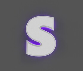 Grey stone font with purple backlight - letter S isolated on grey background, 3D illustration of symbols