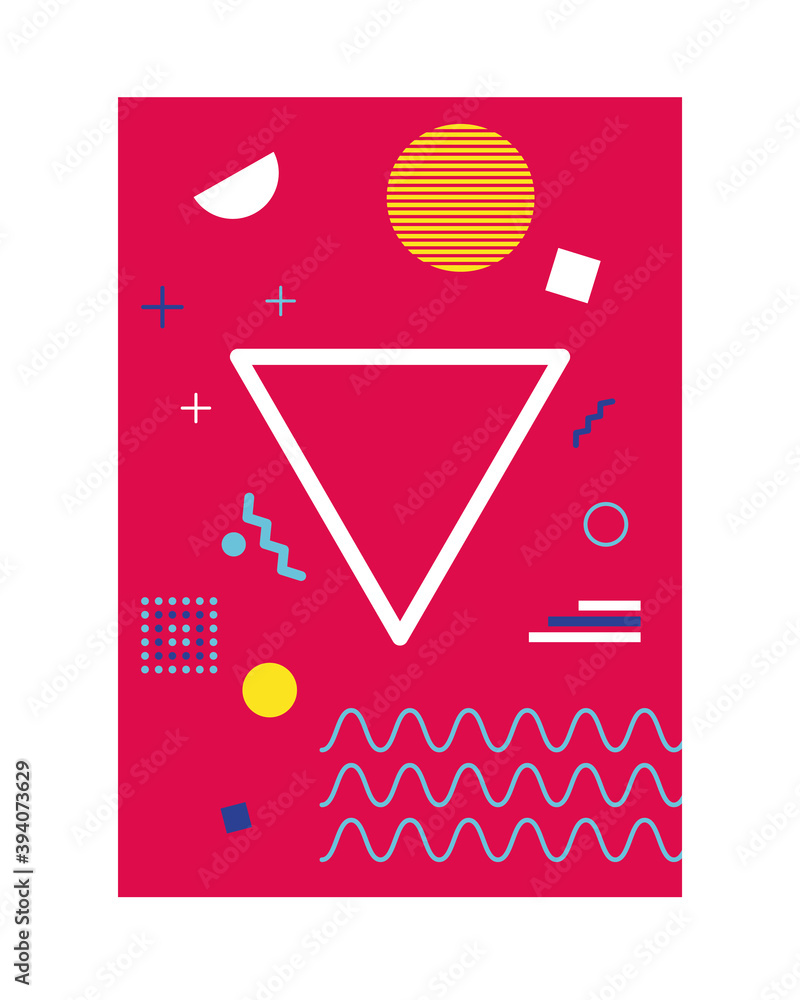 Poster red color memphis style background with triangle