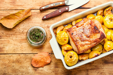 Baked meat with apples