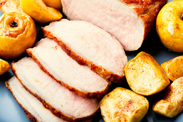 Slices of baked pork loin