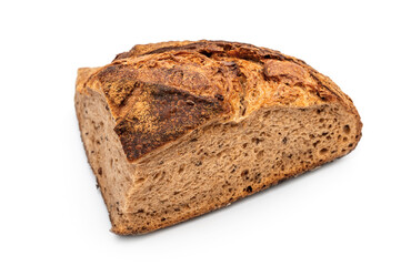 Part of buckwheat bread on white background.