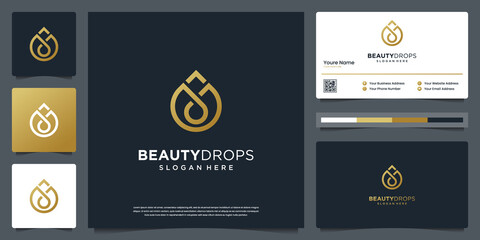 gold water drop and olive oil luxury logo template and business card design