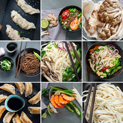 Collage of various asian meals.