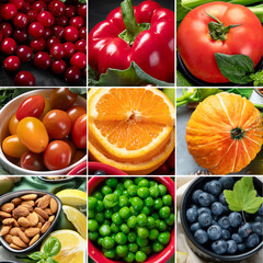 Foods high in vitamins, minerals and antioxidants. Healthy eating for immune boosting. Collage