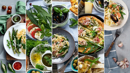 Collage of Italian food ingredients.