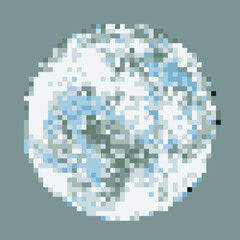 Living planet pixel art. Earth-like planets. 3d rendering.