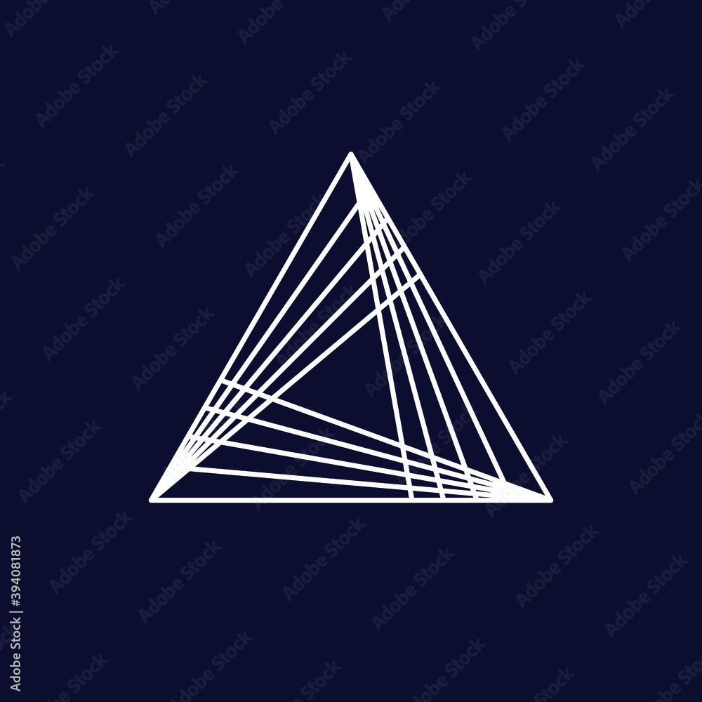 Poster triangle logo linear infinity geometric pyramid shape, black and white overlapping thin lines hipste