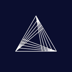 Triangle logo linear infinity geometric pyramid shape, black and white overlapping thin lines hipster monogram minimal style infinite icon
