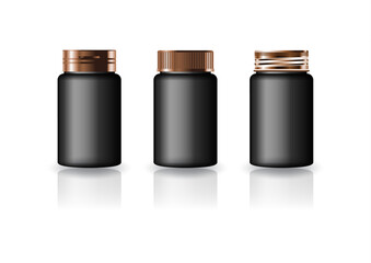 Black round supplements, medicine bottle (3 styles copper lid) for beauty or healthy product.