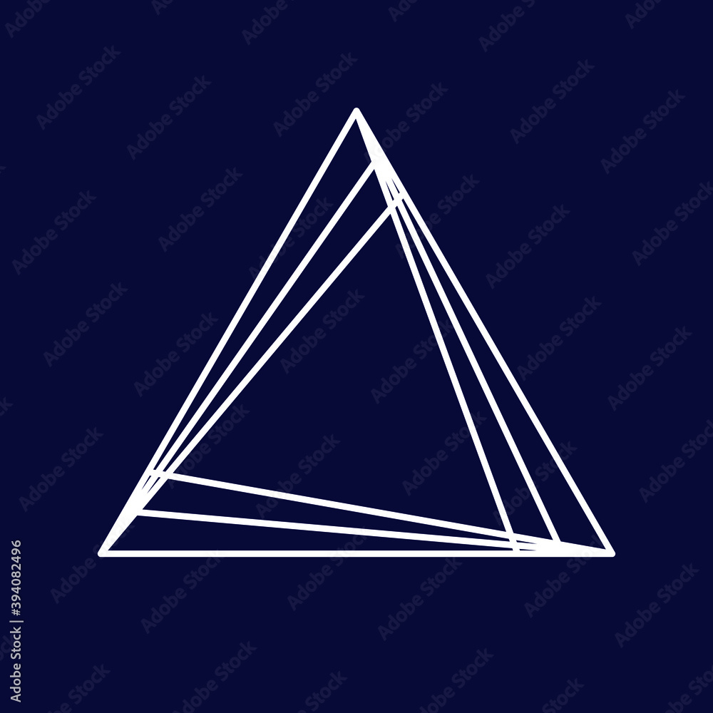 Poster triangle logo linear infinity geometric pyramid shape, black and white overlapping thin lines hipste