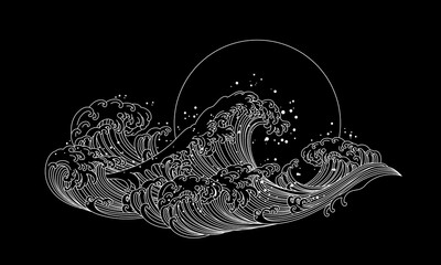 Japan wave ocean vector illustration. Asia and oriental traditional line art design.