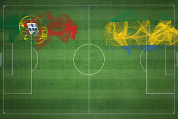 Portugal vs Gabon Soccer Match, national colors, national flags, soccer field, football game, Copy...