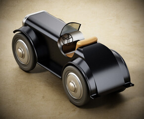 Vintage model car on vintage background. 3D illustration