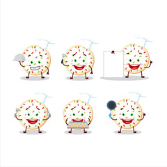 Cartoon character of sugar cookies with various chef emoticons