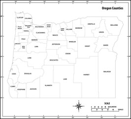 Oregon state outline administrative and political map in black and white