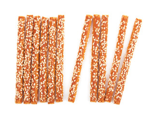 Pretzel sticks coated sesame