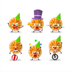 Cartoon character of new orange with various circus shows