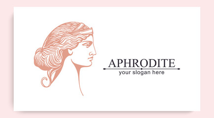 Aphrodite or Venus. Woman face logo. Emblem for a beauty or yoga salon. Style of harmony and beauty. Vector illustration © Alwih