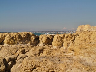 Wonderful nature with Atlantic ocean and sandstone rocks near Albufeira, Algarve - Portugal 