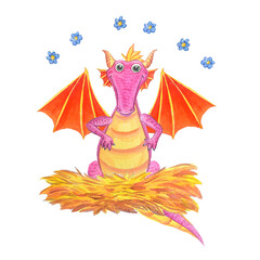 The cute fantasy dragon is a funny pink reptile.