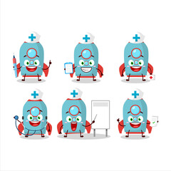 Doctor profession emoticon with blue rocket firecracker cartoon character