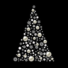 Silver Christmas tree decorations, snowflakes, stars, balls. Winter vacation. Vector illustration EPS10.