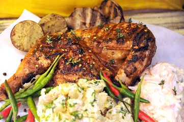 Smoked Peri Peri Chicken with  Limes, Garlic, fresh Chillies and Creamy Homemade Potato Salad