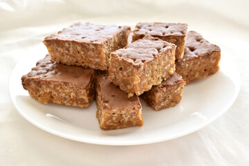 Chocolate caramel rice crispy treats.