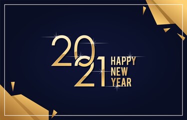 Happy new 2021 year with elegant gold text. Minimalist banner template