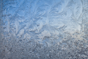 Beautiful Closeup Winter Window Pane Coated Shiny Icy Frost Patterns