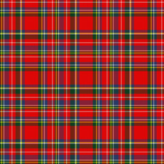 Classic style tartan with a red, green, blue and yellow woven plaid textured effect