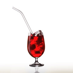 Grape juice with ice in glass isolated on white background