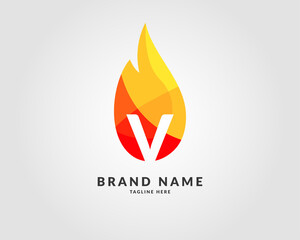 letter V modern flame trendy bright logo design for creative and energic company