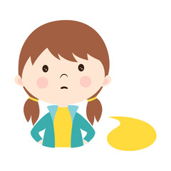 sad girl with bubble speech isolated on white