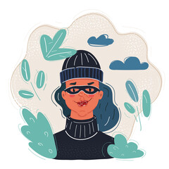 Vector illustration of female angry Robber face