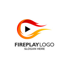 fire and play button logo design for music and video application